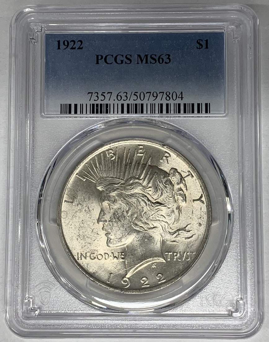 PCGS MS 63 1922 Peace Dollar $1 Silver Coin United States (1 of 2)