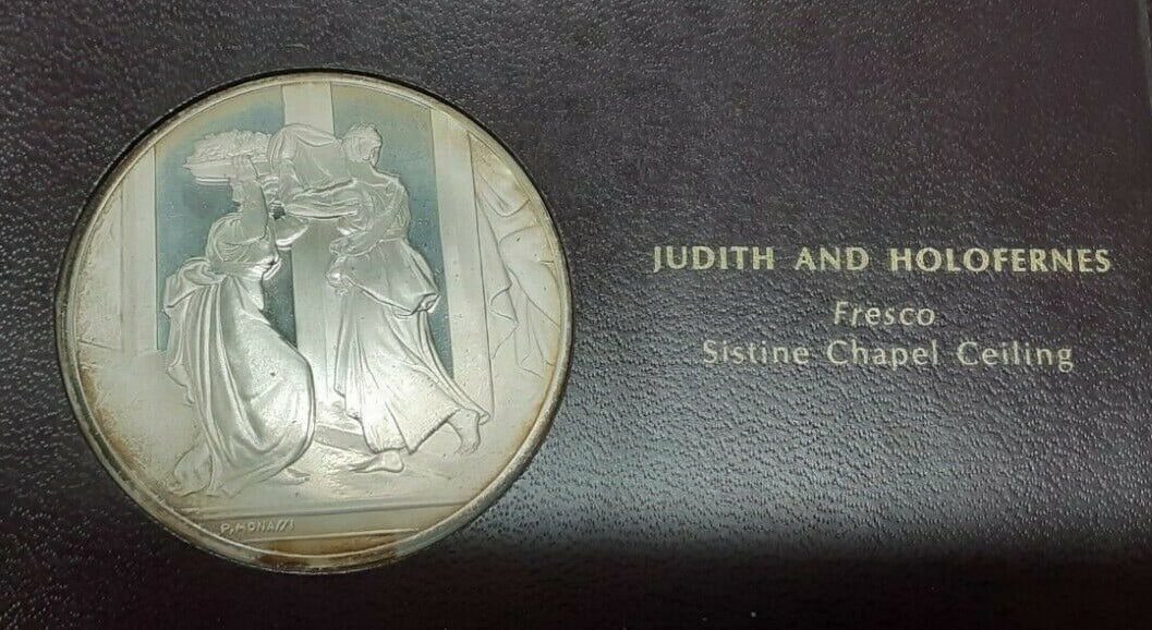 Judith and Holofernes Sterling Silver Proof Medal Franklin Mint Genius of Michelangelo: Judith and Holofernes Sterling Silver Proof Medal Franklin Mint Genius of Michelangelo This Franklin Mint Genius of Michelangelo proof medal features the artwork 'Judith and Holofernes' from Michelang