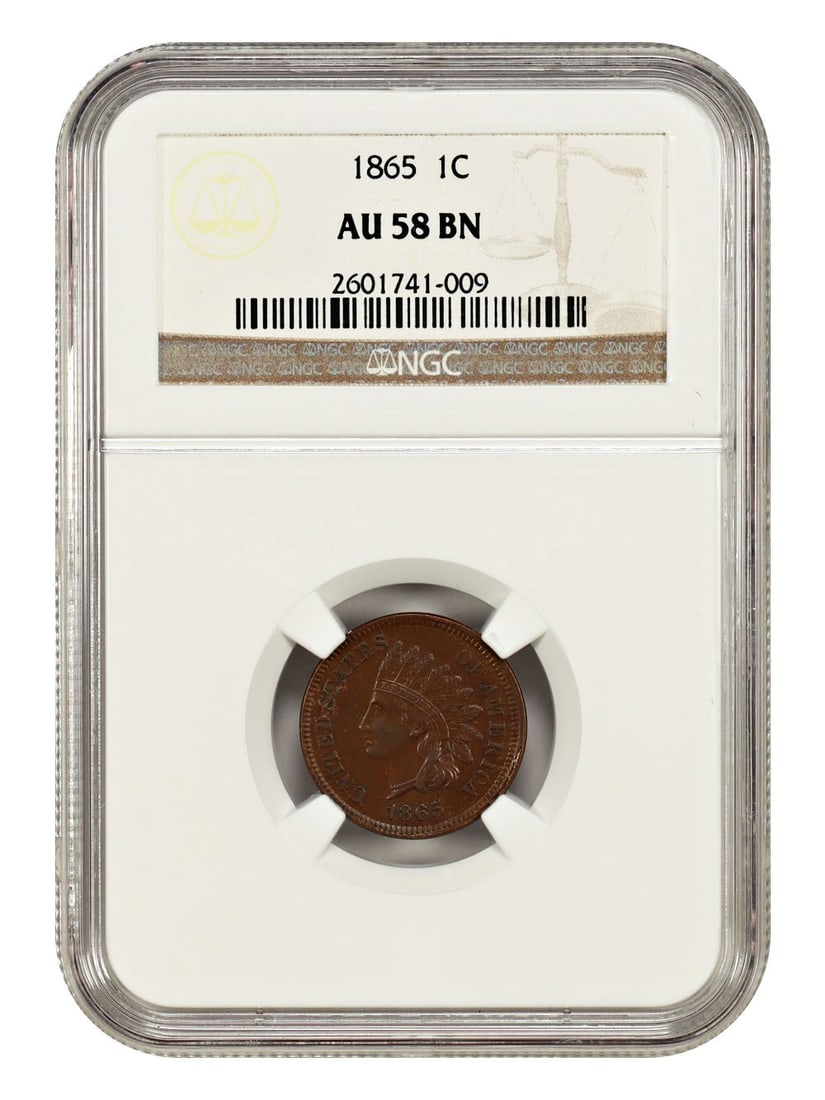 1865 Indian Cent NGC AU58 Fancy 5 Variety One Cent Coin (1 of 4)