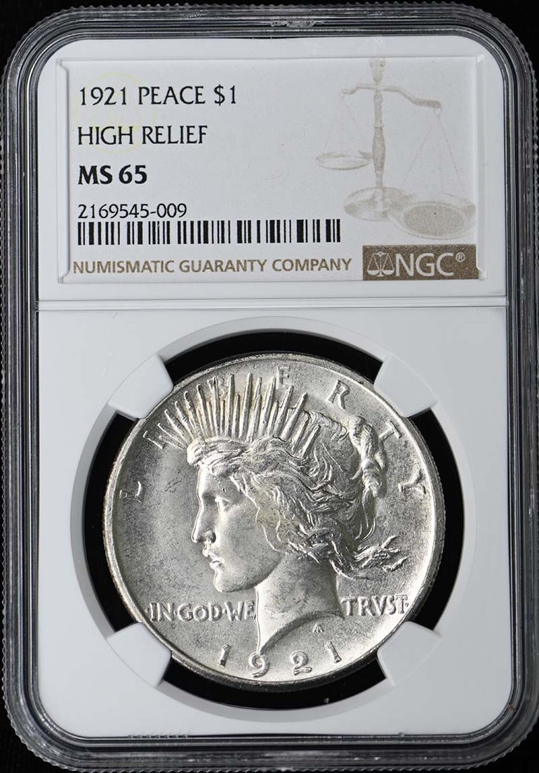 1921 Peace Dollar High Relief NGC MS65 Uncirculated Coin (1 of 4)