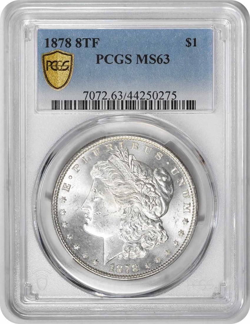 1878 Morgan Silver Dollar MS63 PCGS Uncirculated 90% Silver: 1878 Morgan Silver Dollar MS63 PCGS Uncirculated 90% Silver This 1878 Morgan Silver Dollar is a stunning example of U.S. numismatic history, featuring a high grade of MS63 certified by PCGS. Struck at