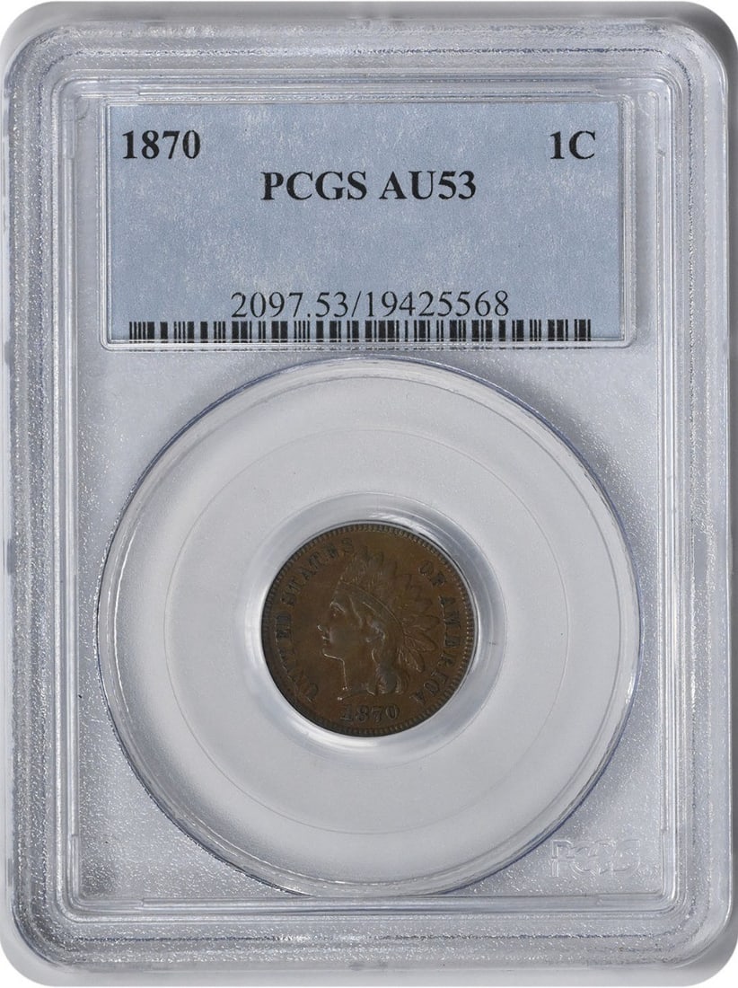 PCGS AU53 1870 Indian Head Small Cent Copper Coin (1 of 2)