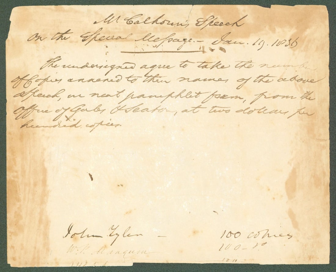John Tyler Signed 1836 Printing Order Document 6.25x7.5 Beckett Authenticated (1 of 7)