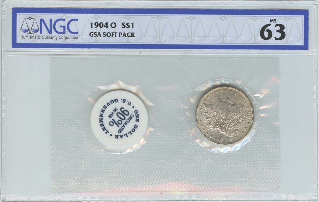 1904-O Morgan Dollar NGC MS63 Uncirculated New Orleans: 1904-O Morgan Dollar NGC MS63 Uncirculated New Orleans This 1904-O Morgan Dollar is a stunning example of American coinage, certified by NGC with a grade of MS63, indicating its uncirculated condition