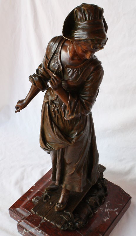 19th Century French Bronze Statue Le Passage Du Ruisseau by E.Tassel: 19th Century French Bronze Statue Le Passage Du Ruisseau by E.Tassel Experience the elegance of this stunning 19th-century French bronze statue by renowned artist Edmond Louis Charles Tassel. This ori