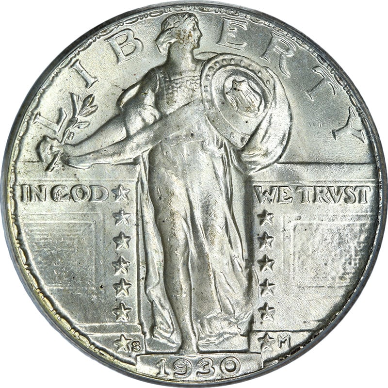 PCGS MS64 1930-S Silver Standing Liberty Quarter Old Green Holder: PCGS MS64 1930-S Silver Standing Liberty Quarter Old Green Holder This 1930-S Standing Liberty Quarter is graded PCGS MS64 and remains in uncirculated condition. It features exceptional eye appeal, st