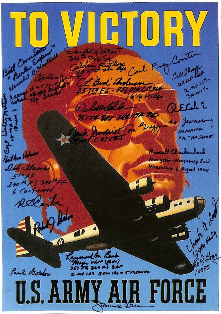 WWII Air Force Multi-Signed 14x10 Photograph by 25 Aces PSA/DNA: WWII Air Force Multi-Signed 14x10 Photograph by 25 Aces PSA/DNA This remarkable 14x10 color photograph showcases an impressive collection of signatures from 25 legendary flying aces of the United Stat
