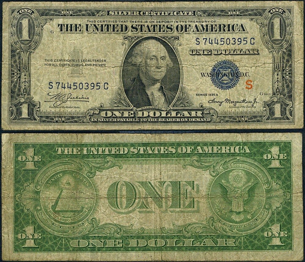 1935-A $1 Silver Certificate S-C Block with S Surcharge Fine (1 of 3)