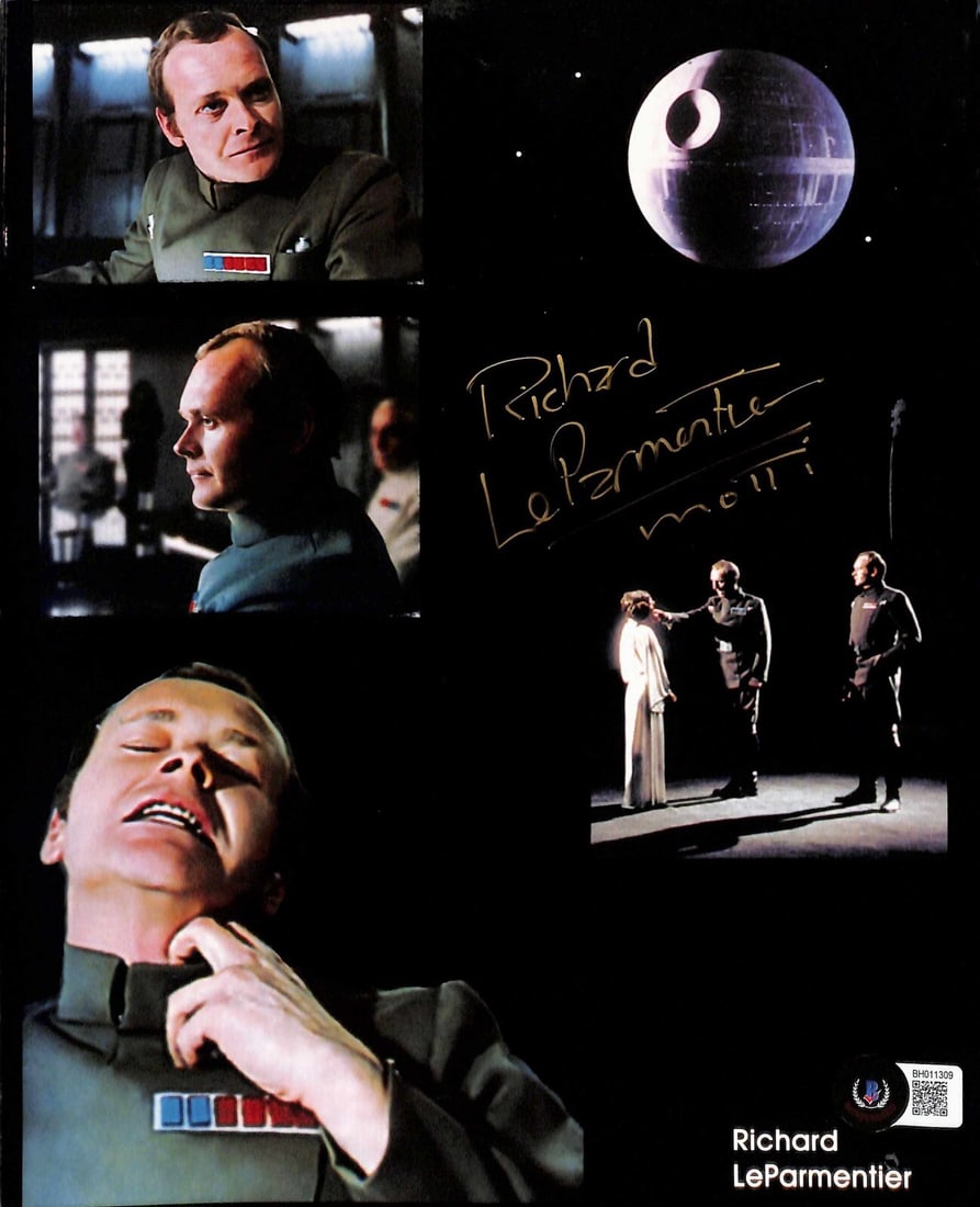 8x10 Photo Signed by Richard LeParmentier as Admiral Motti with Beckett COA: 8x10 Photo Signed by Richard LeParmentier as Admiral Motti with Beckett COA This is an original 8x10 photograph autographed by Richard LeParmentier, who played Admiral Motti in the original Star Wars:
