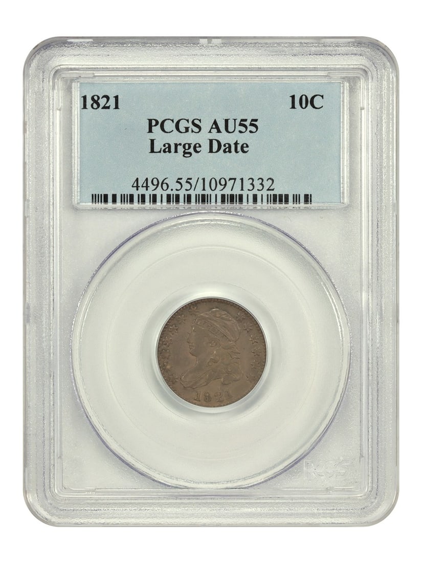 PCGS AU55 1821 Large Date Capped Bust Dime 10C Certified Coin (1 of 4)