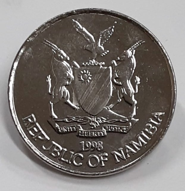 Roll of 50 Uncirculated 1998 Namibia 10 Cent Nickel Plated Steel Coins KM2: Roll of 50 Uncirculated 1998 Namibia 10 Cent Nickel Plated Steel Coins KM2 This is a roll of fifty uncirculated 10 cents coins from Namibia, dated 1998. Each coin is composed of nickel plated steel an