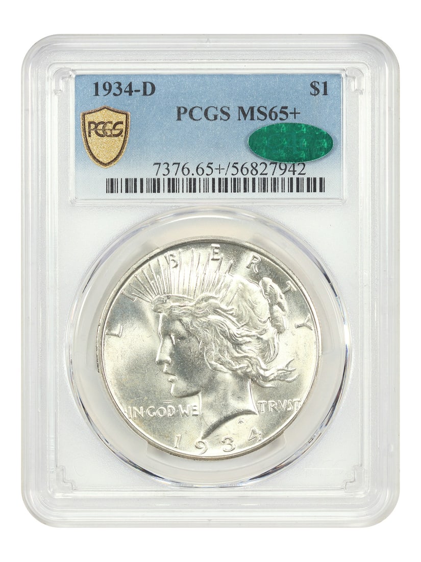 PCGS CAC MS65+ 1934-D Peace Silver Dollar Uncirculated (1 of 4)