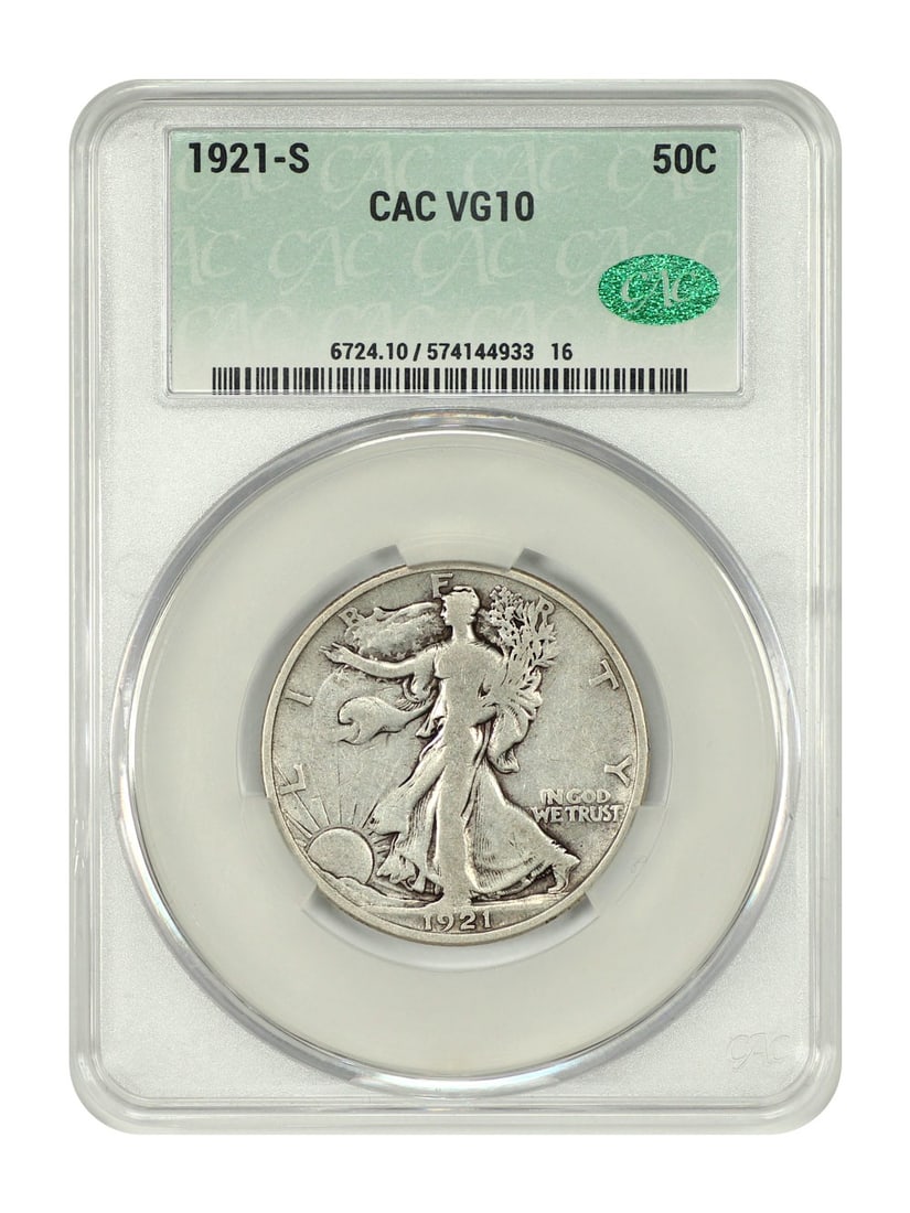 Key Date 1921 San Francisco Walking Liberty Half Dollar CACG VG10 (1 of 4)