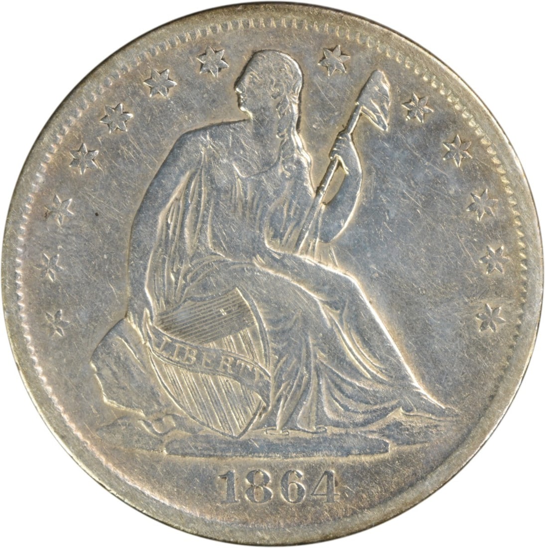 San Francisco Mint 1864 Seated Liberty Half Dollar 90 Percent Silver EF Grade: San Francisco Mint 1864 Seated Liberty Half Dollar 90 Percent Silver EF Grade This is an 1864-S Liberty Seated Silver Half Dollar from the San Francisco Mint. The coin is in circulated condition and i