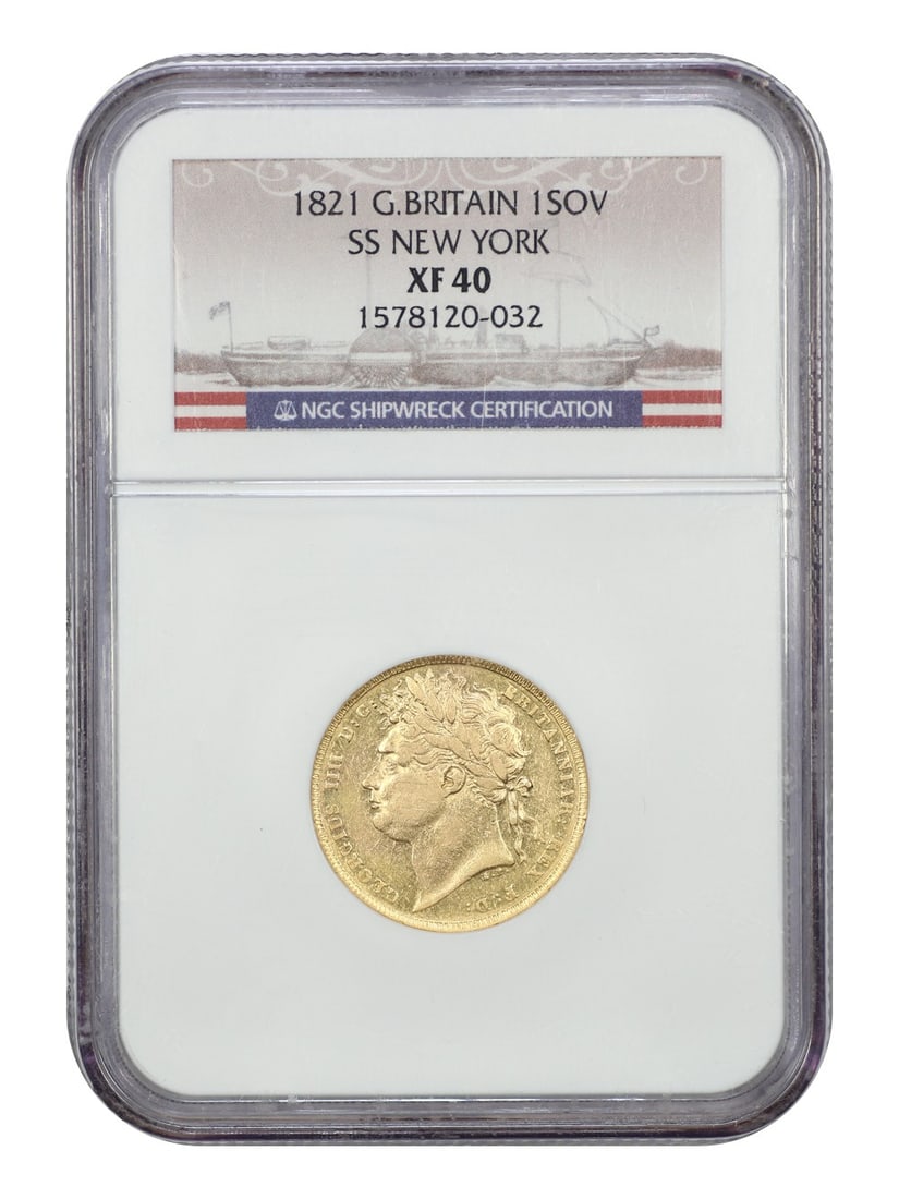 1821 Great Britain 1 Sovereign Coin from S.S. New York Shipwreck (1 of 4)