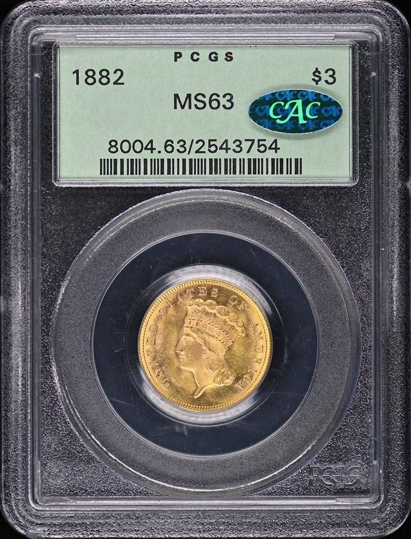 1882 Three Dollar Coin PCGS MS63 CAC Certified Uncirculated (1 of 4)