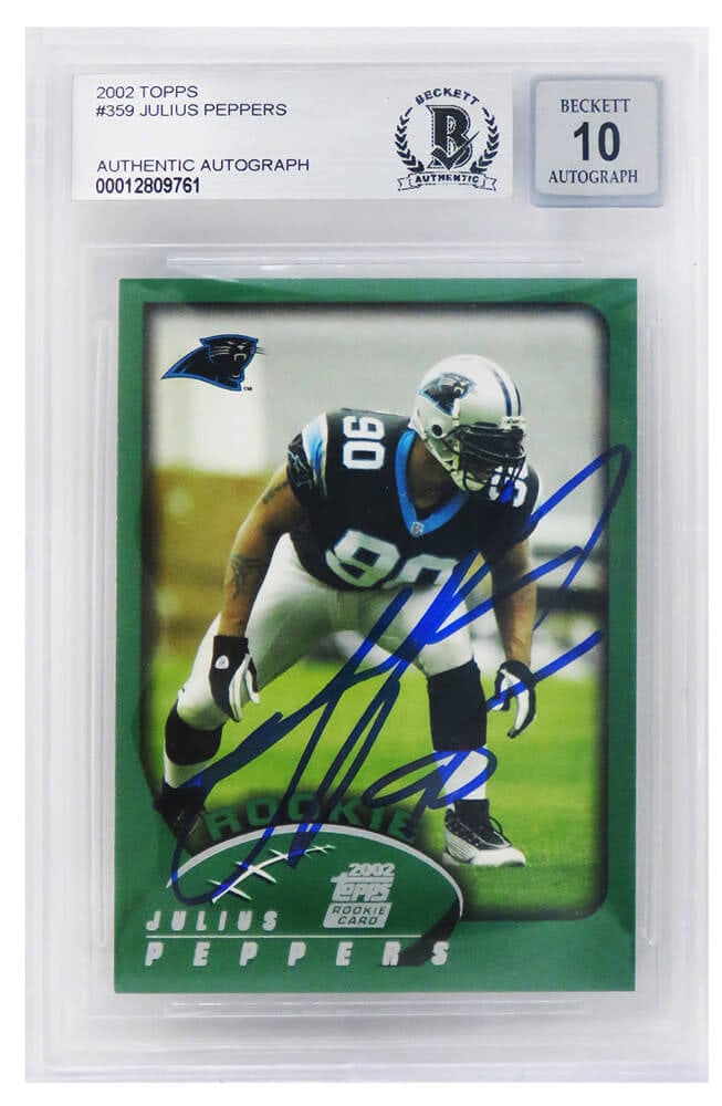 Julius Peppers Autographed 2002 Topps Panthers Card #359 Beckett Mint 10 (1 of 2)
