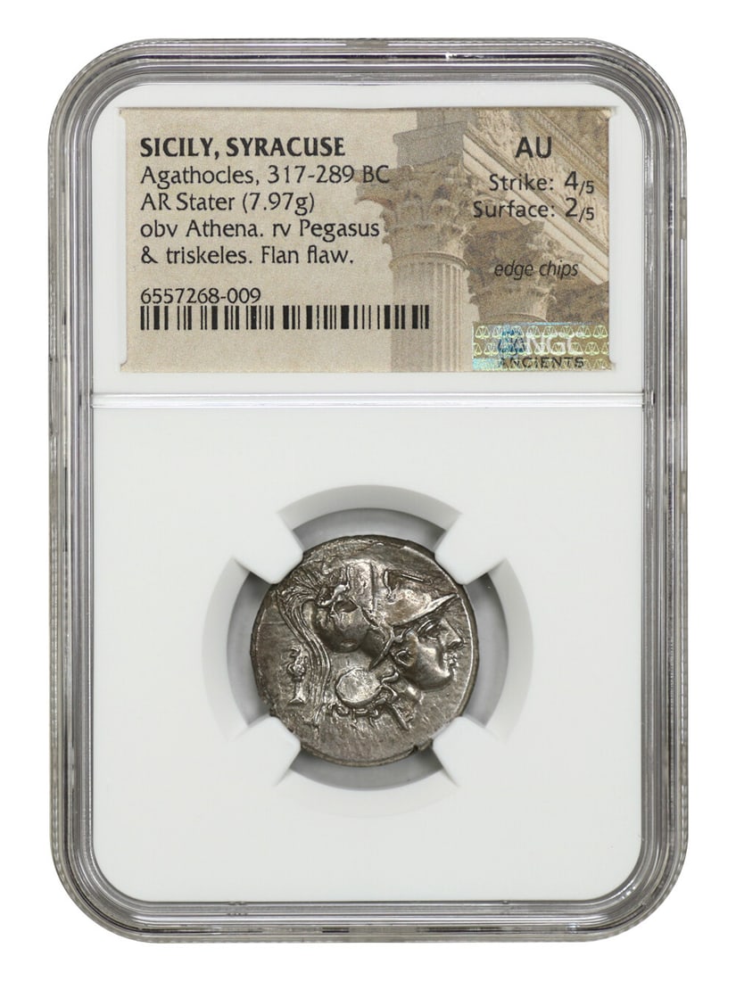 Ancient Greek Agathocles AR Stater NGC AU Coin 317-289 BC Syracuse (1 of 4)
