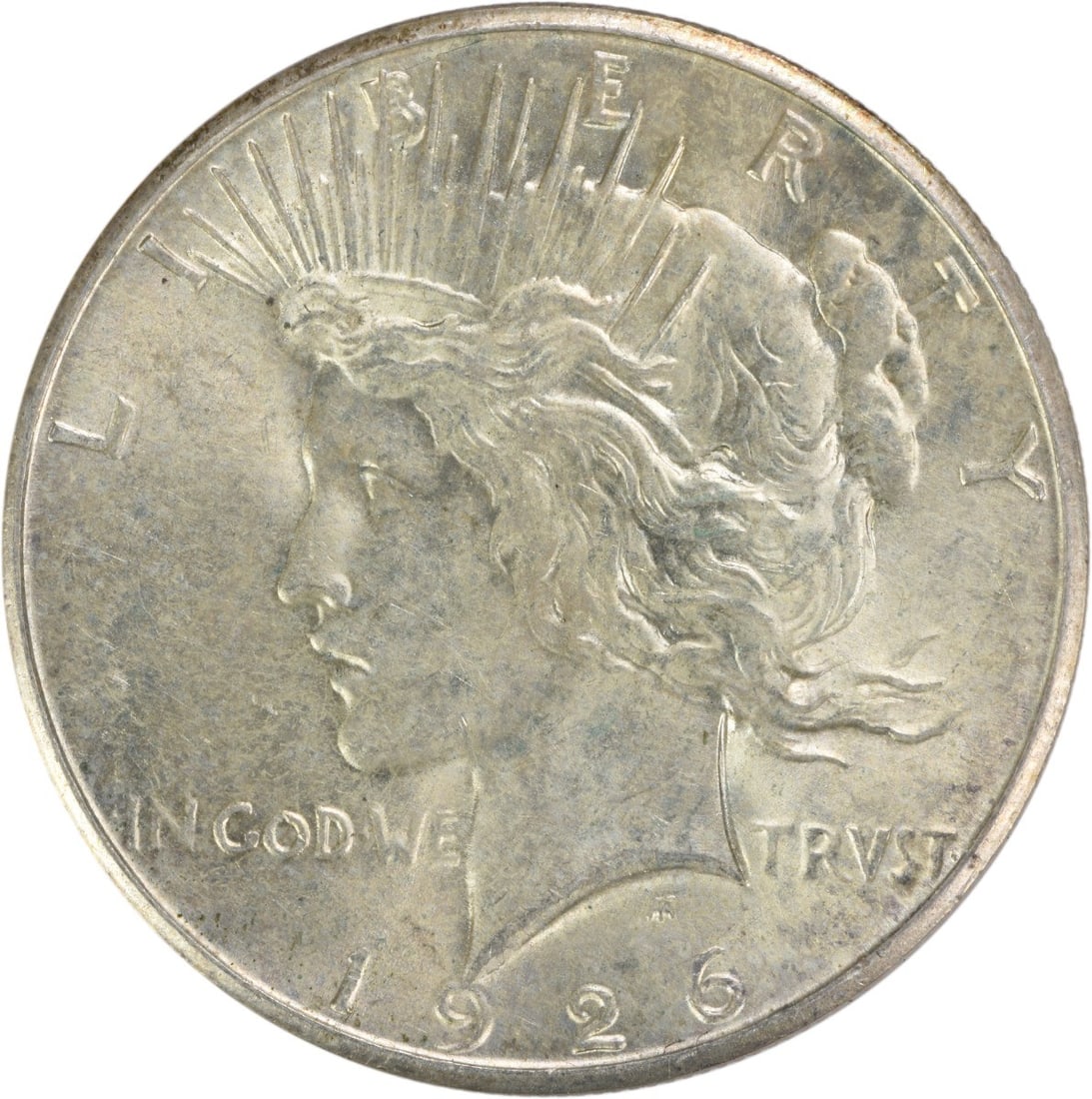 1926-S Peace Silver Dollar AU Uncertified 90% Silver Coin: 1926-S Peace Silver Dollar AU Uncertified 90% Silver Coin This 1926-S Peace Silver Dollar is a remarkable piece of numismatic history, featuring a design by Anthony de Francisci. The coin is circulate