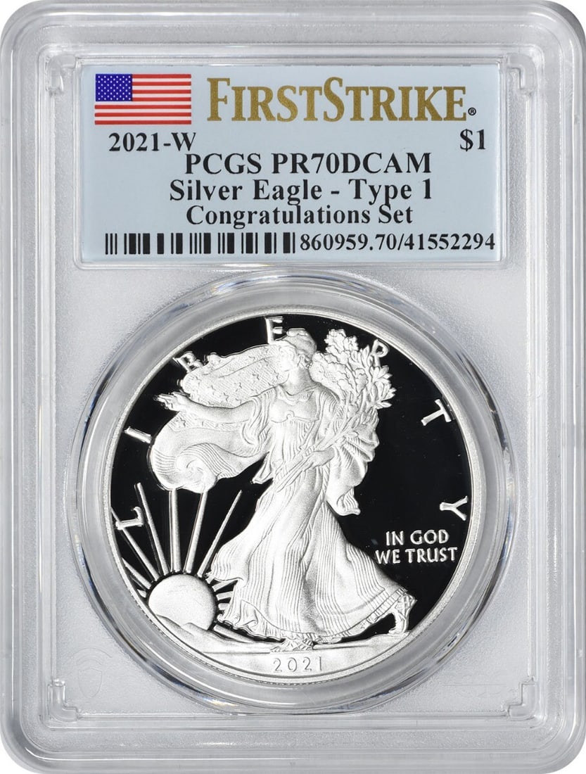 2021-W American Silver Eagle Type 1 PR70DCAM PCGS 1 oz Coin (1 of 2)