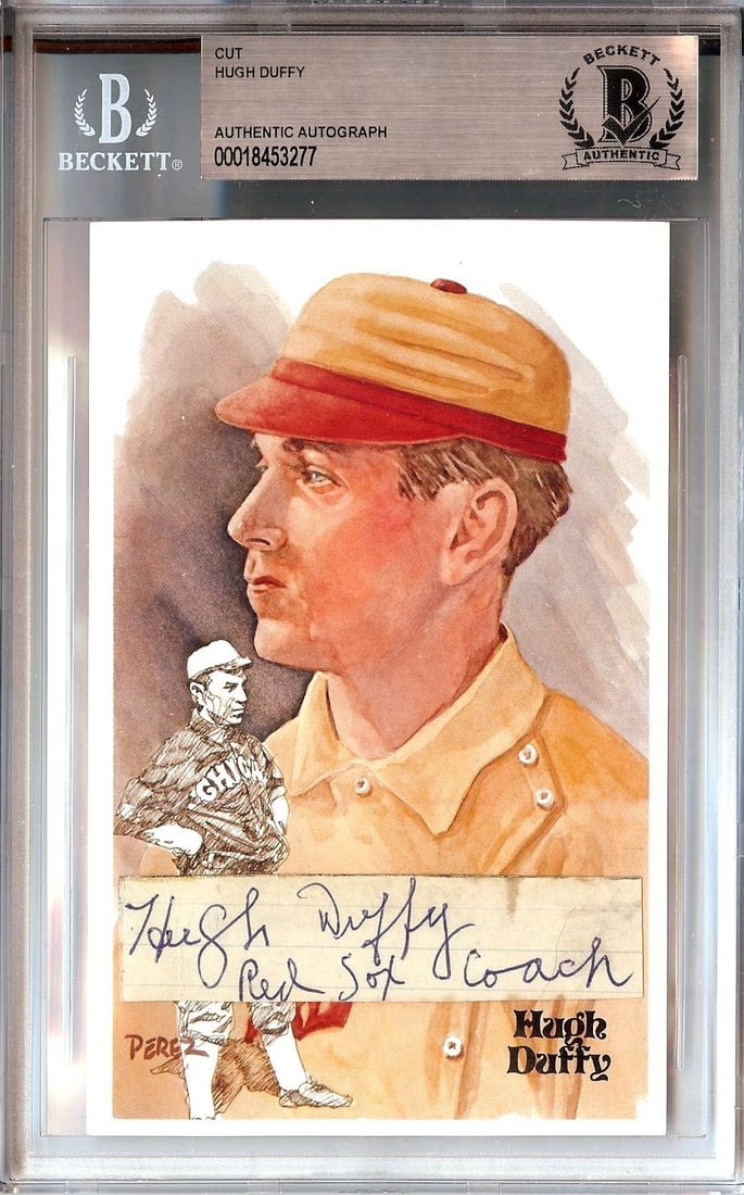 Hugh Duffy Autographed Cut Signature and Perez-Steele Postcard Beckett Encased (1 of 2)