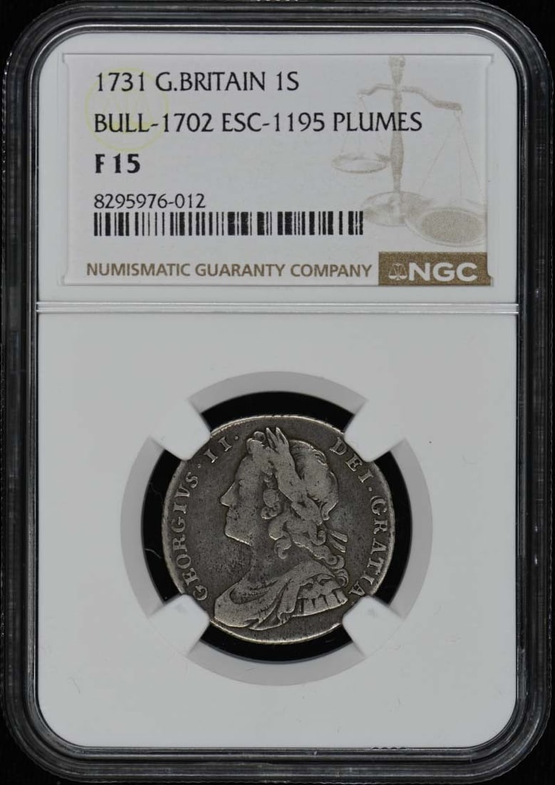 1731 Great Britain Silver Shilling NGC F15 ESC-1195 Plumes (1 of 2)