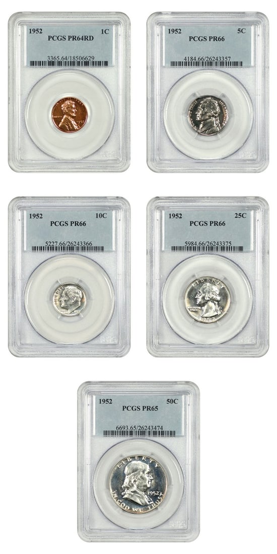 1952 PCGS Certified Five Coin Proof Set PR64-66 Philadelphia (1 of 4)