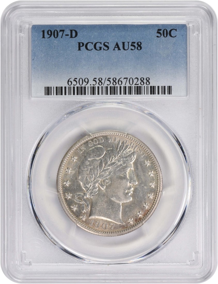 1907-D Barber Half Dollar AU58 PCGS Certified Silver Coin (1 of 4)