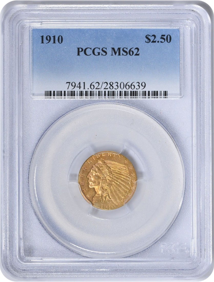 1910 $2.50 Gold Indian Coin MS62 PCGS Certified Rare (1 of 2)