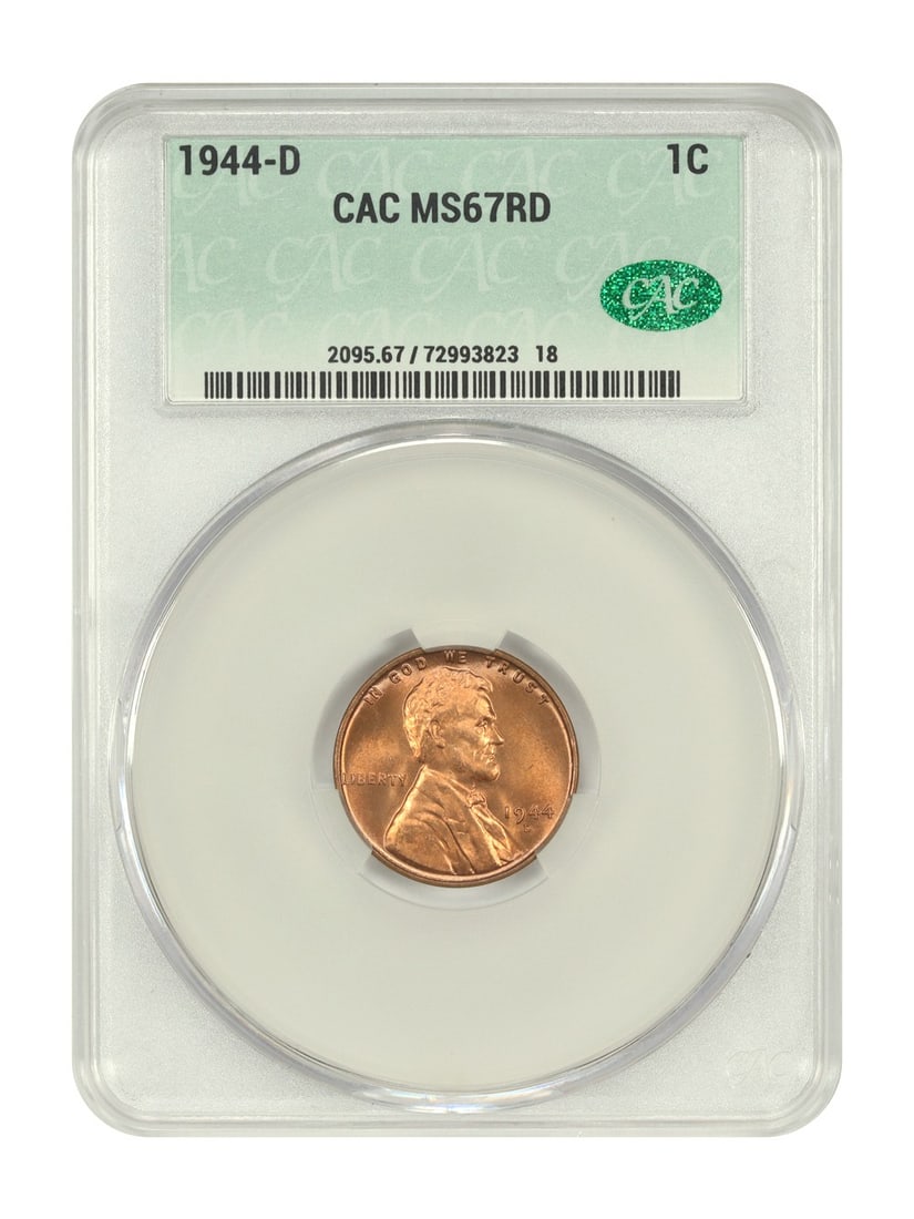 1944-D Lincoln Cent CACG MS67RD Wheat Reverse Uncirculated (1 of 4)