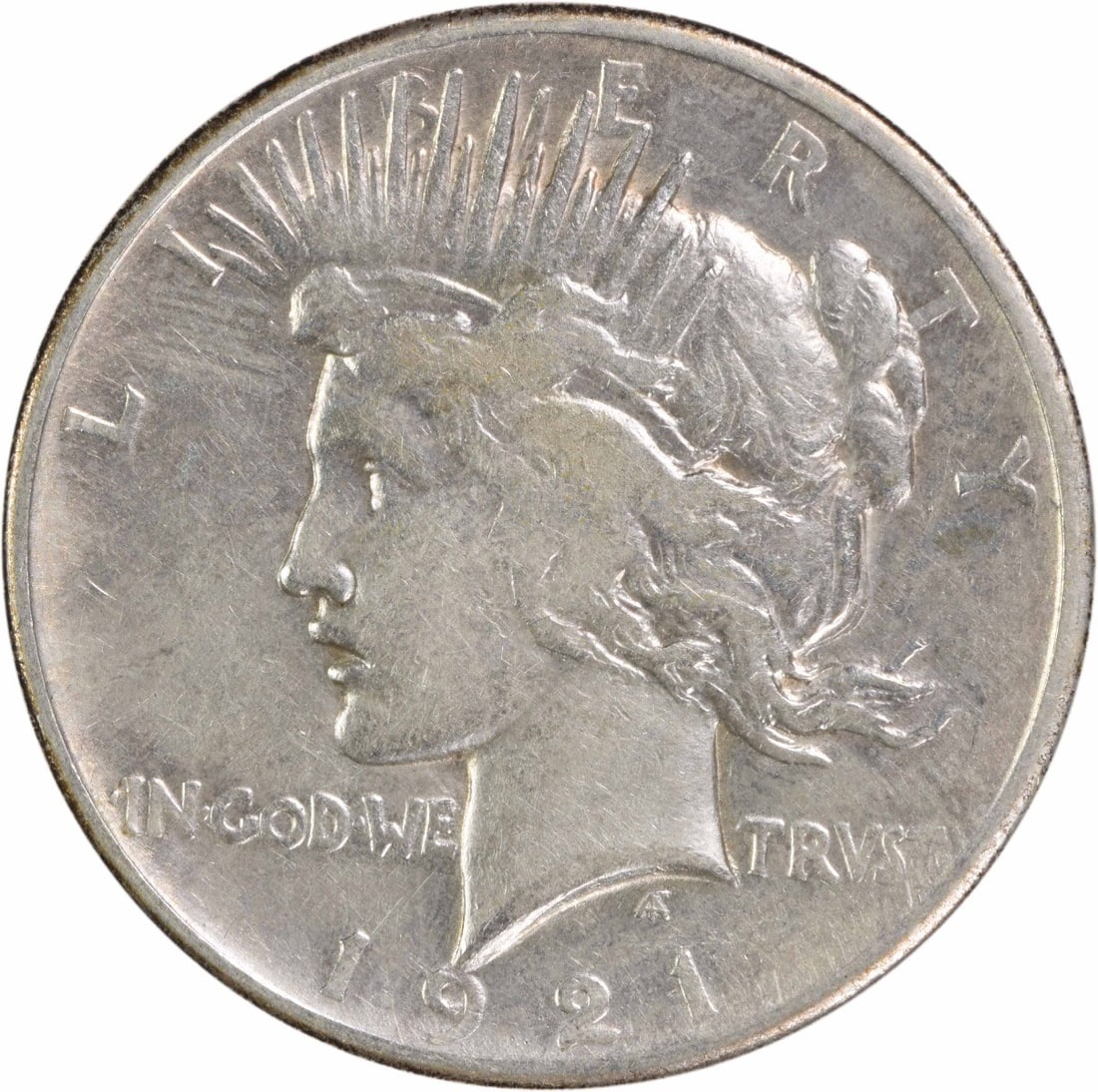 1921 Peace Silver Dollar Uncertified Philadelphia Mint 90% Silver: 1921 Peace Silver Dollar Uncertified Philadelphia Mint 90% Silver This 1921 Peace Silver Dollar is a historical coin featuring a design by Anthony de Francisci. The coin, minted in Philadelphia, is co