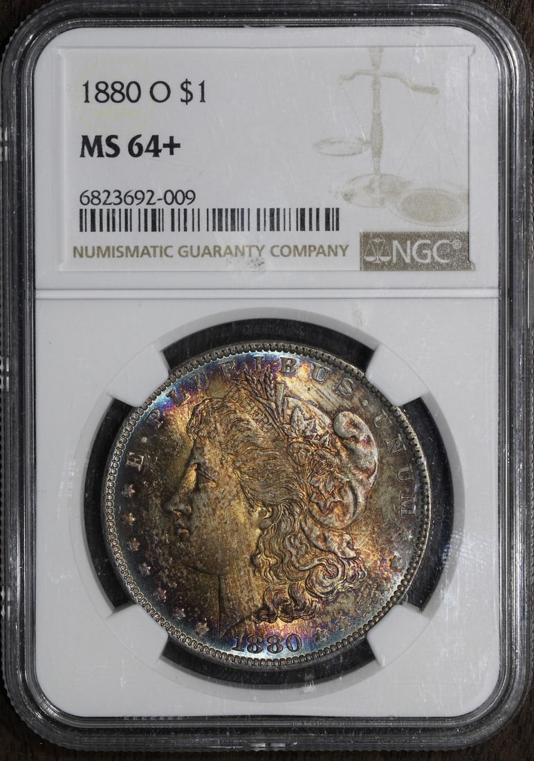 1880-O MS64+ NGC Morgan Silver Dollar with Rainbow Toning (1 of 4)