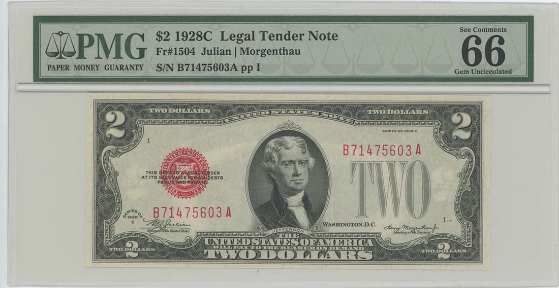 1928c $2 Legal Tender Note FR#1504 PMG 66 EPQ Gem Uncirculated (1 of 2)