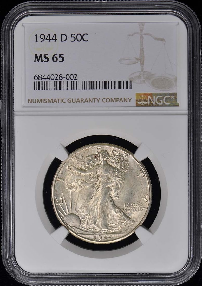 1944-D Walking Liberty Half Dollar NGC MS65 Uncirculated Coin: 1944-D Walking Liberty Half Dollar NGC MS65 Uncirculated Coin This 1944-D Walking Liberty Half Dollar is a stunning uncirculated coin certified by NGC with a grade of MS65. Struck in Denver, this coin