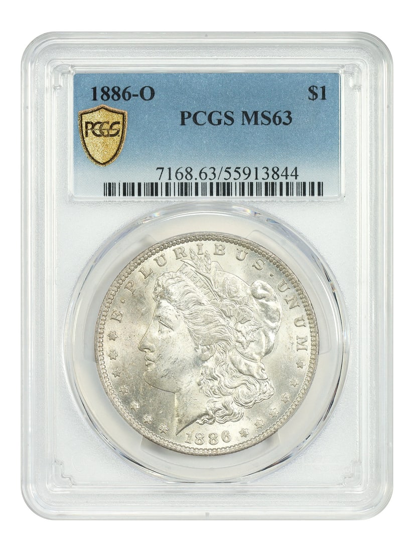 PCGS MS63 1886-O Morgan Silver Dollar Scarce New Orleans Mint Issue: PCGS MS63 1886-O Morgan Silver Dollar Scarce New Orleans Mint Issue This 1886-O Morgan Dollar is graded MS63 by PCGS and features the sought-after O-mint mark from New Orleans. Recognized for its scar
