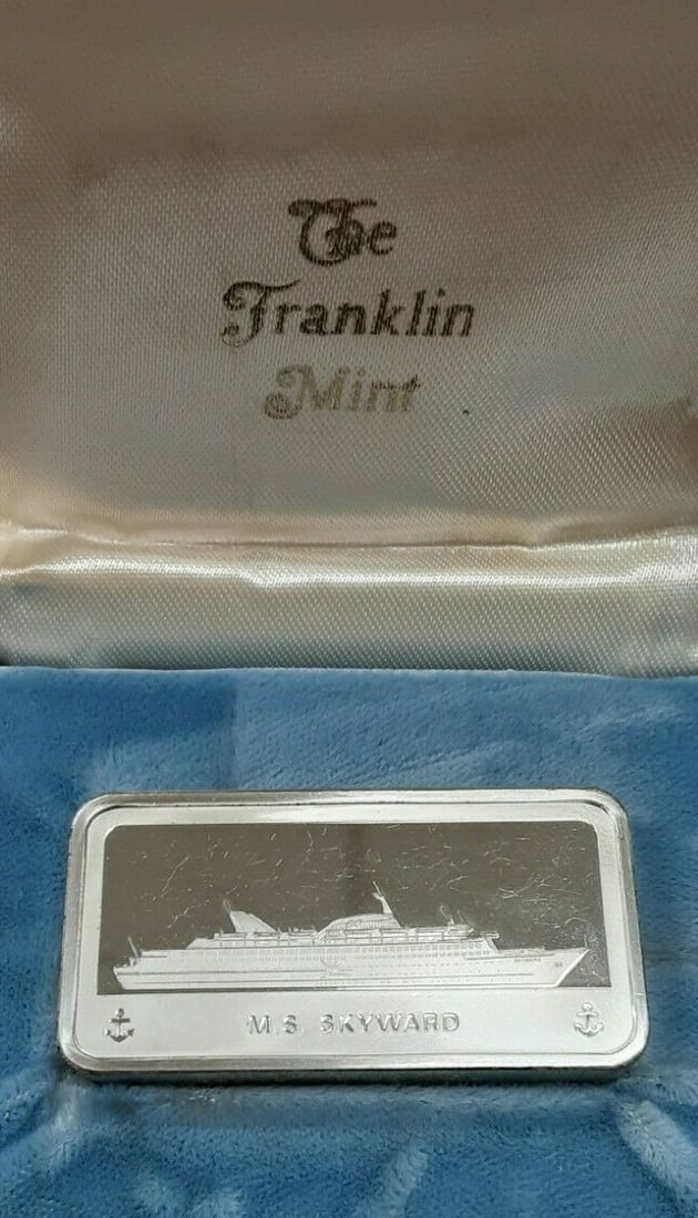 MS Skyward Sterling Silver Ship Ingot 1000 Grain with Original Franklin Mint Case (1 of 3)