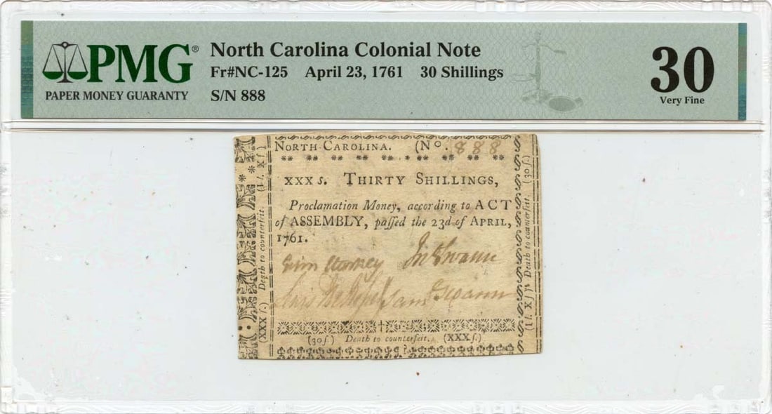 1761 North Carolina Colonial Note 30s FR#NC-125 PMG VF30 (1 of 2)