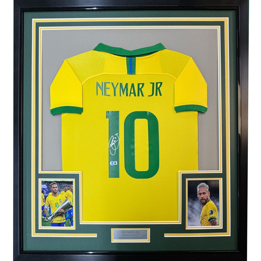 Framed Neymar Jr. Signed Brazil Soccer Jersey Beckett COA 35x39 (1 of 2)