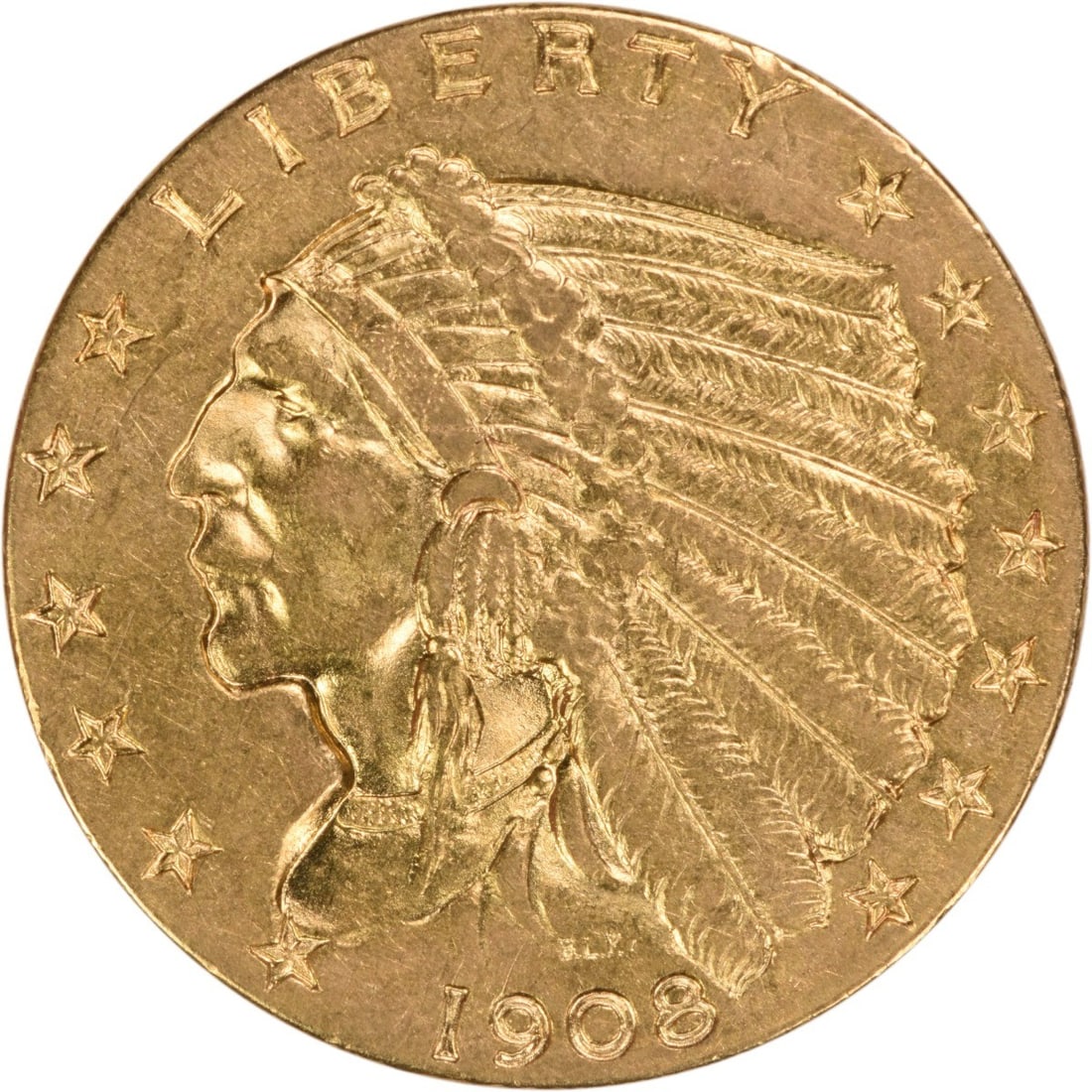 1908 Indian Head $2.50 Gold Quarter Eagle AU Philadelphia Uncertified Coin (1 of 2)