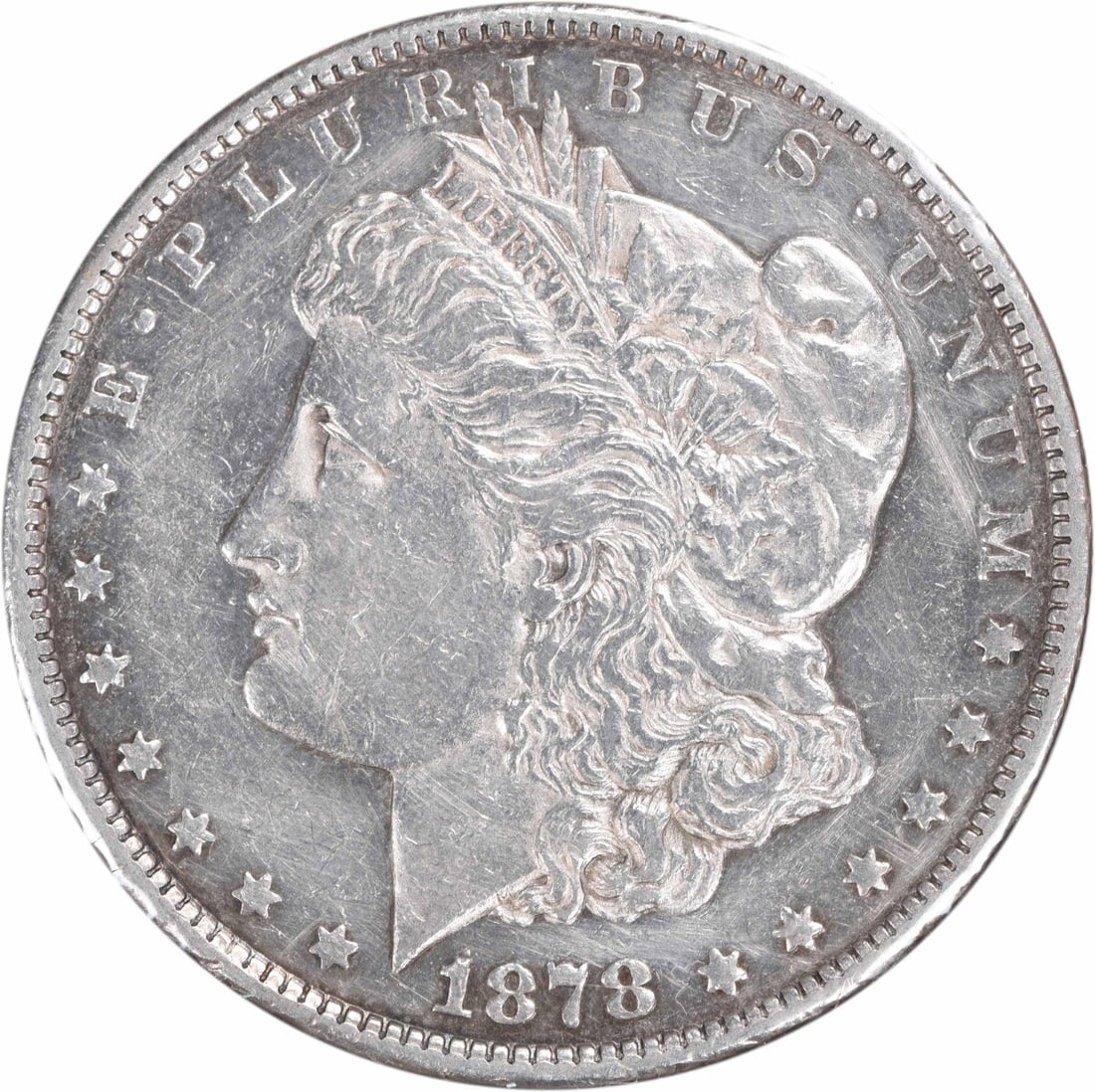 Carson City 1878-CC Morgan Silver Dollar VAM 18 XF Doubled Leaves Uncertified: Carson City 1878-CC Morgan Silver Dollar VAM 18 XF Doubled Leaves Uncertified This 1878-CC Morgan Silver Dollar is an uncertified coin from the United States, minted in Carson City. Composed of 90% si