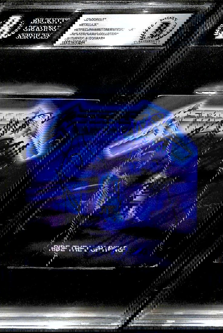 Metallica Signed Ride The Lightning CD Cover Beckett Authenticated: Metallica Signed Ride The Lightning CD Cover Beckett Authenticated This original autographed CD cover of Metallica's 'Ride The Lightning' features signatures from iconic band members: James Hetfield,