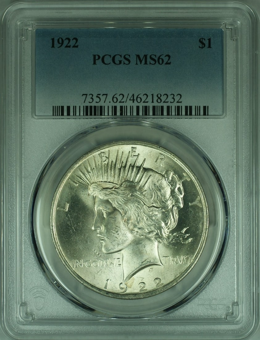 PCGS MS62 1922 Peace Dollar Silver Coin from Philadelphia Mint: PCGS MS62 1922 Peace Dollar Silver Coin from Philadelphia Mint This is a 1922 Peace Silver Dollar from the United States, featuring a denomination of $1 and struck at the Philadelphia Mint. The coin i