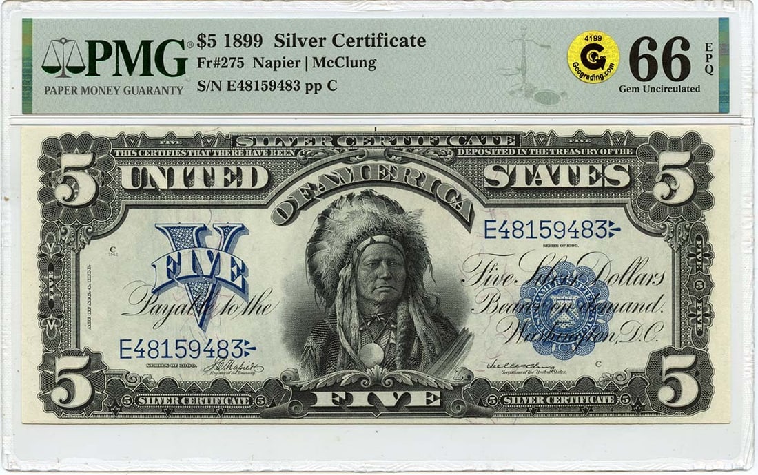 1899 $5 Silver Certificate FR#275 PMG GEM 66 EPQ Gold Chief (1 of 2)