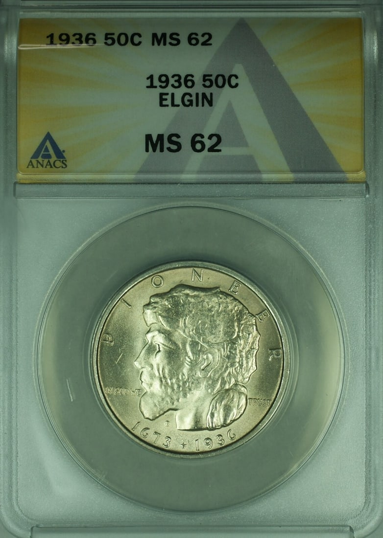 1936 Silver Elgin Commemorative Half Dollar ANACS MS 62 Philadelphia Mint (1 of 2)
