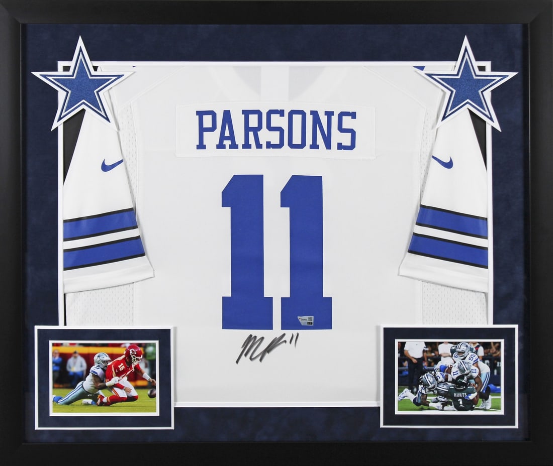 Micah Parsons Autographed Framed White Nike Jersey Dallas Cowboys Fanatics: Micah Parsons Autographed Framed White Nike Jersey Dallas Cowboys Fanatics This authentic, autographed white Nike game jersey is a must-have for any Dallas Cowboys fan. Personally signed by Micah Pars