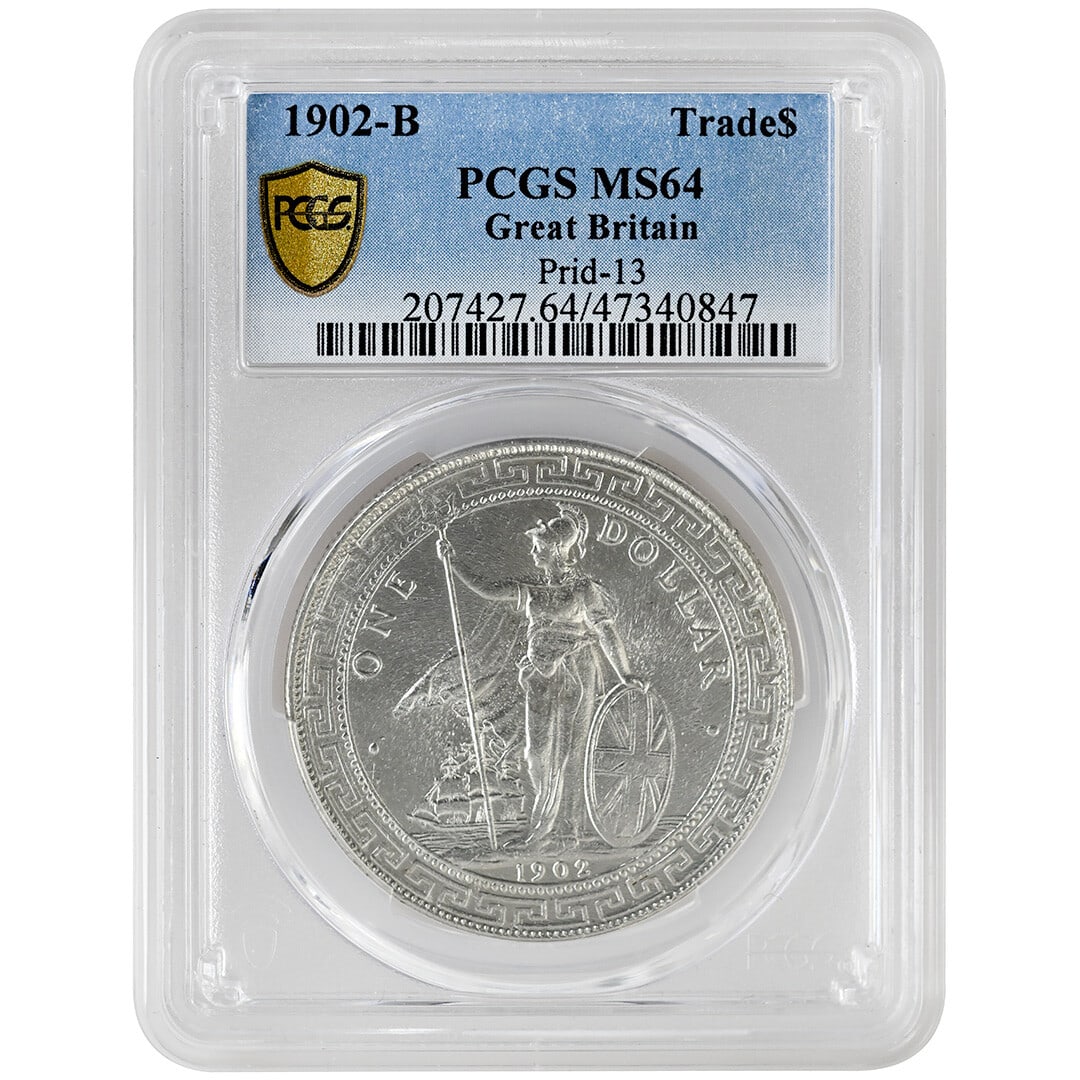 Rare 1902-B $1 Trade Dollar PCGS MS64 Proof-Like Silver Coin: Rare 1902-B $1 Trade Dollar PCGS MS64 Proof-Like Silver Coin This stunning 1902-B $1 Trade Dollar is graded MS64 by PCGS, showcasing a remarkable level of quality. Crafted from silver, this coin is in