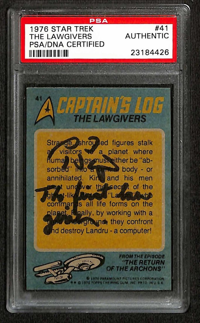 Sid Haig Signed 1976 Topps Star Trek Card #41 PSA/DNA Certified: Sid Haig Signed 1976 Topps Star Trek Card #41 PSA/DNA Certified This rare 1976 Donruss Star Trek trading card (#41 "The Lawgivers") is hand-signed and inscribed by Sid Haig on the reverse with the ins