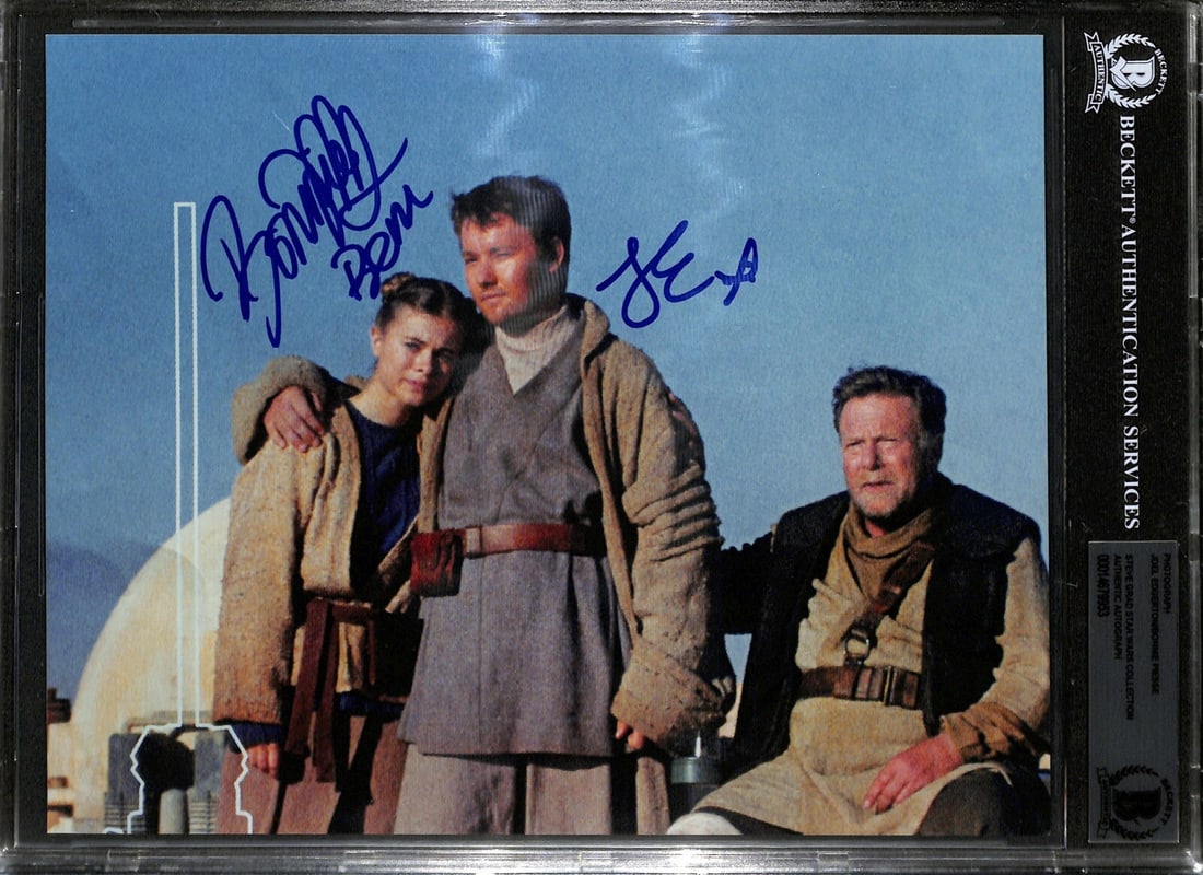Star Wars EP III Signed 8x10 Photo Joel Edgerton Bonnie Piesse Beckett Authenticated: Star Wars EP III Signed 8x10 Photo Joel Edgerton Bonnie Piesse Beckett Authenticated This is an autographed 8x10 photograph featuring Joel Edgerton as Uncle Owen and Bonnie Piesse as Aunt Beru from St