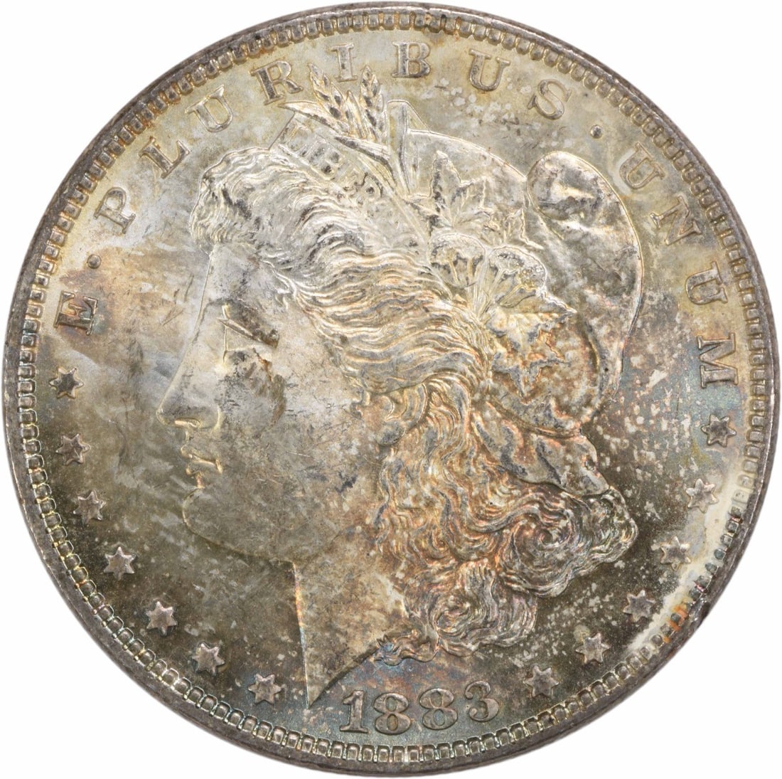 1883 Morgan Silver Dollar Choice BU Uncertified Toned: 1883 Morgan Silver Dollar Choice BU Uncertified Toned This 1883 Morgan Silver Dollar is a stunning example of American coinage, featuring a Choice Brilliant Uncirculated (BU) grade. The coin is compos