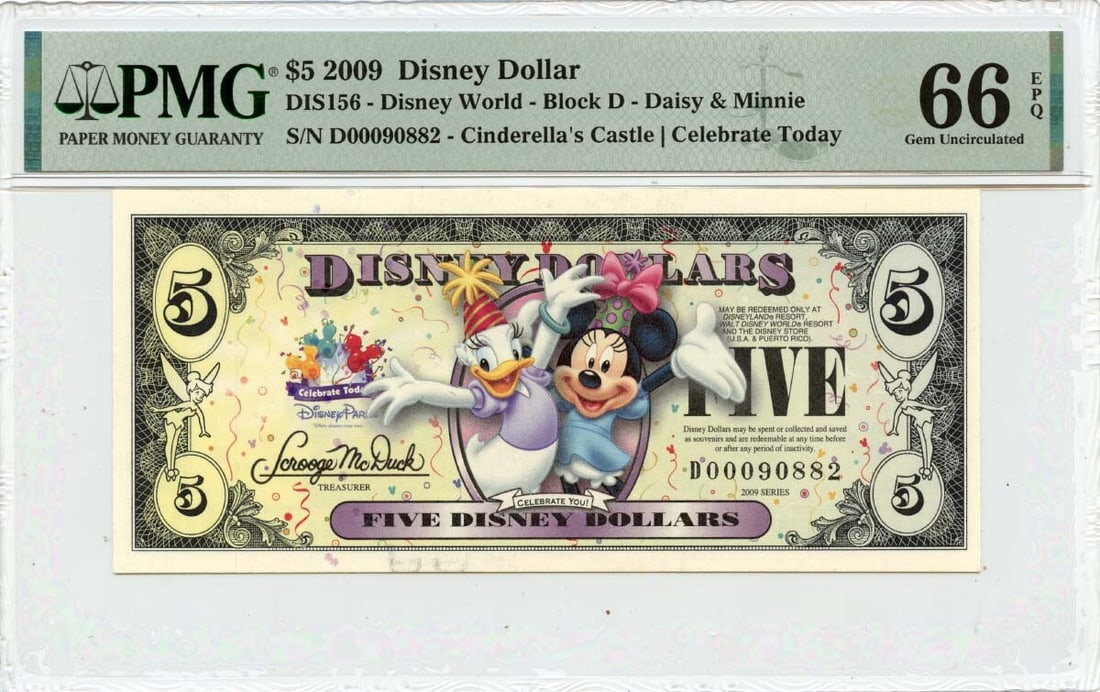 2009 $5 Disney Note Daisy Minnie Cinderella PMG MS66 (1 of 2)